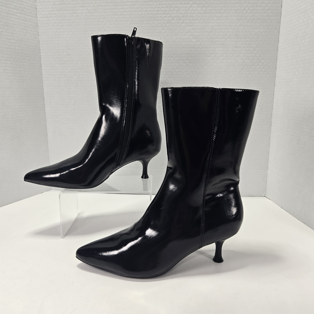 Rachel Zoe Zoey Glossy Black 2" Kitten Heeled Zippered Booties Boots Size 6